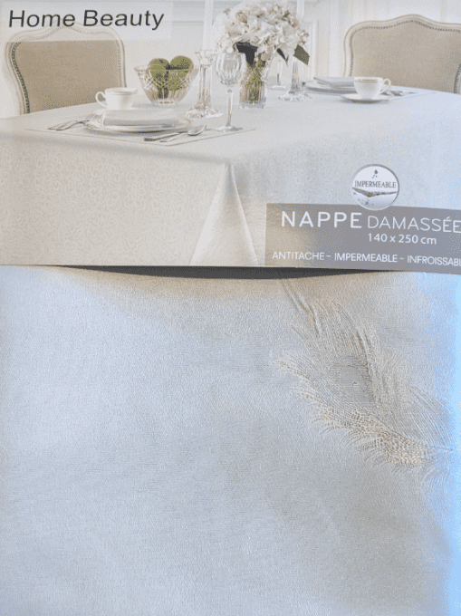 Nappe Damassé 140 x 250 cm motifs plumes