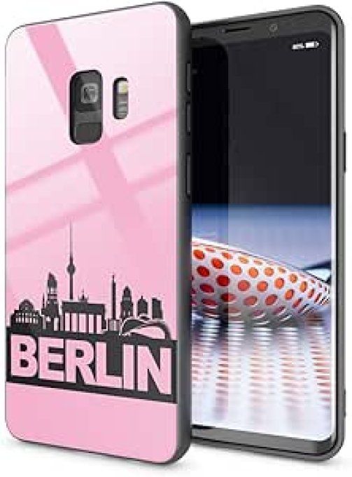 NALIA Coque en Verre Trempé Compatible avec Samsung Galaxy S9, Design Original Berlin, Motif Coque