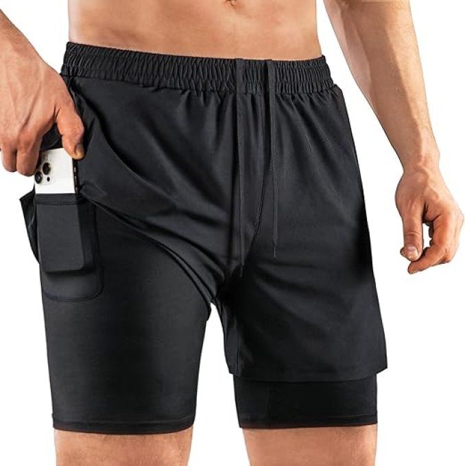 Niksa short de course pour homme 2 en 1 avec poche pour téléphone Short de sport.