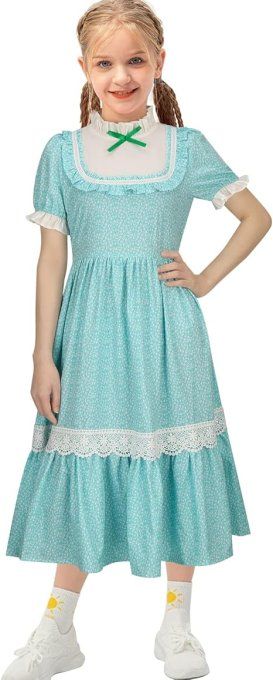 Funhoo Robe Fille Victorien Costume Coloniale,des Années 1800 Manches Bouffantes Robe à Fleurs 120cm