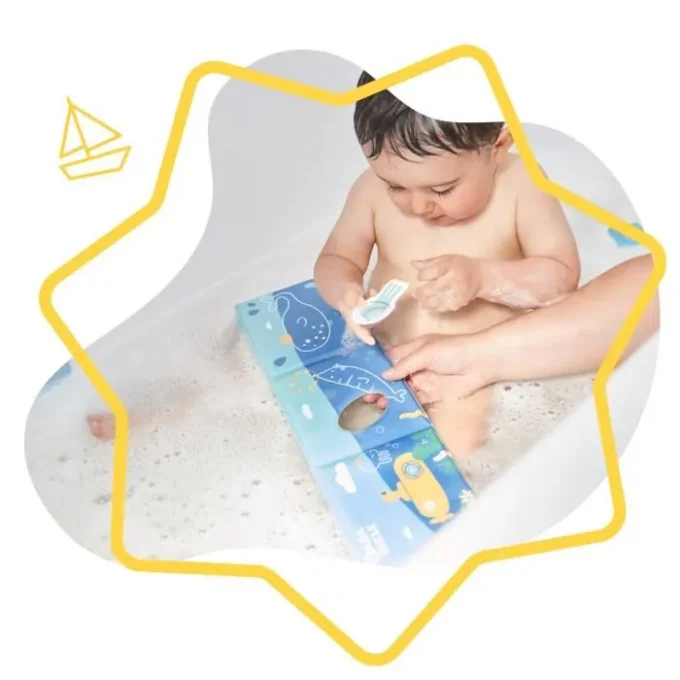 Badabulle Lot de jouets de bain, 1 livre de bain et 1 marionnette + 20 stickers de bain