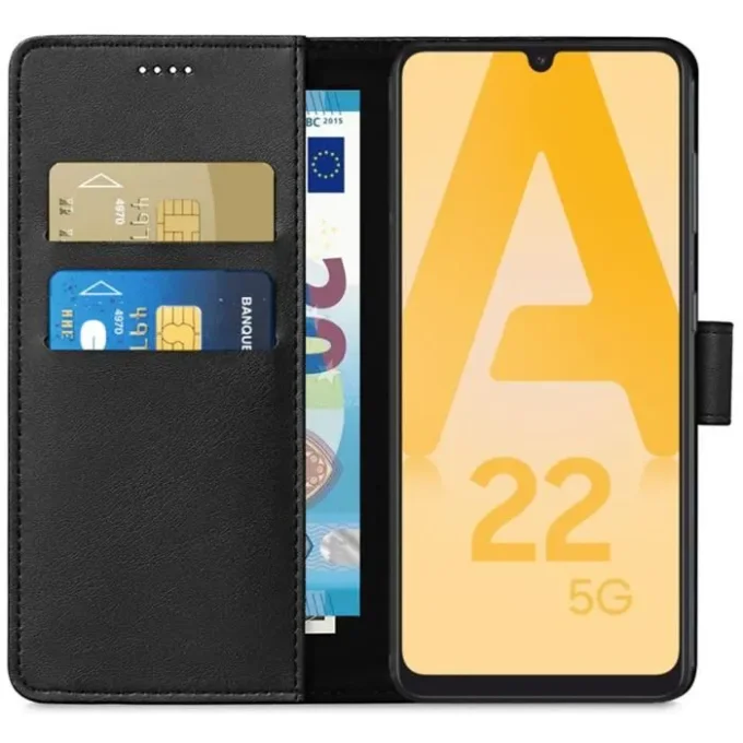 Coque pour Samsung A22 5G - Portefeuille Noir Rabat Clapet