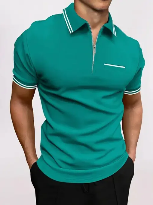 AlvaQ Polo de golf  homme - Fermeture éclair - Manches contrastées