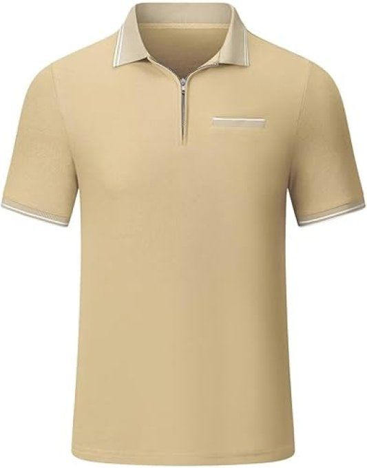 AlvaQ Polo de golf  homme - Fermeture éclair - Manches contrastées