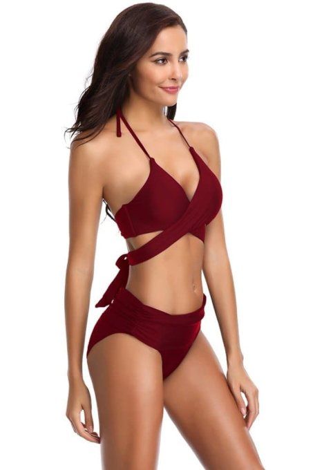 SHEKINI Bikini Rembourré Maillot de Bain Push Up Halter Maillot 2 pièces